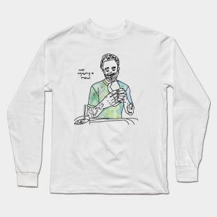 Just enjoying a meal in a green t-shirt Long Sleeve T-Shirt